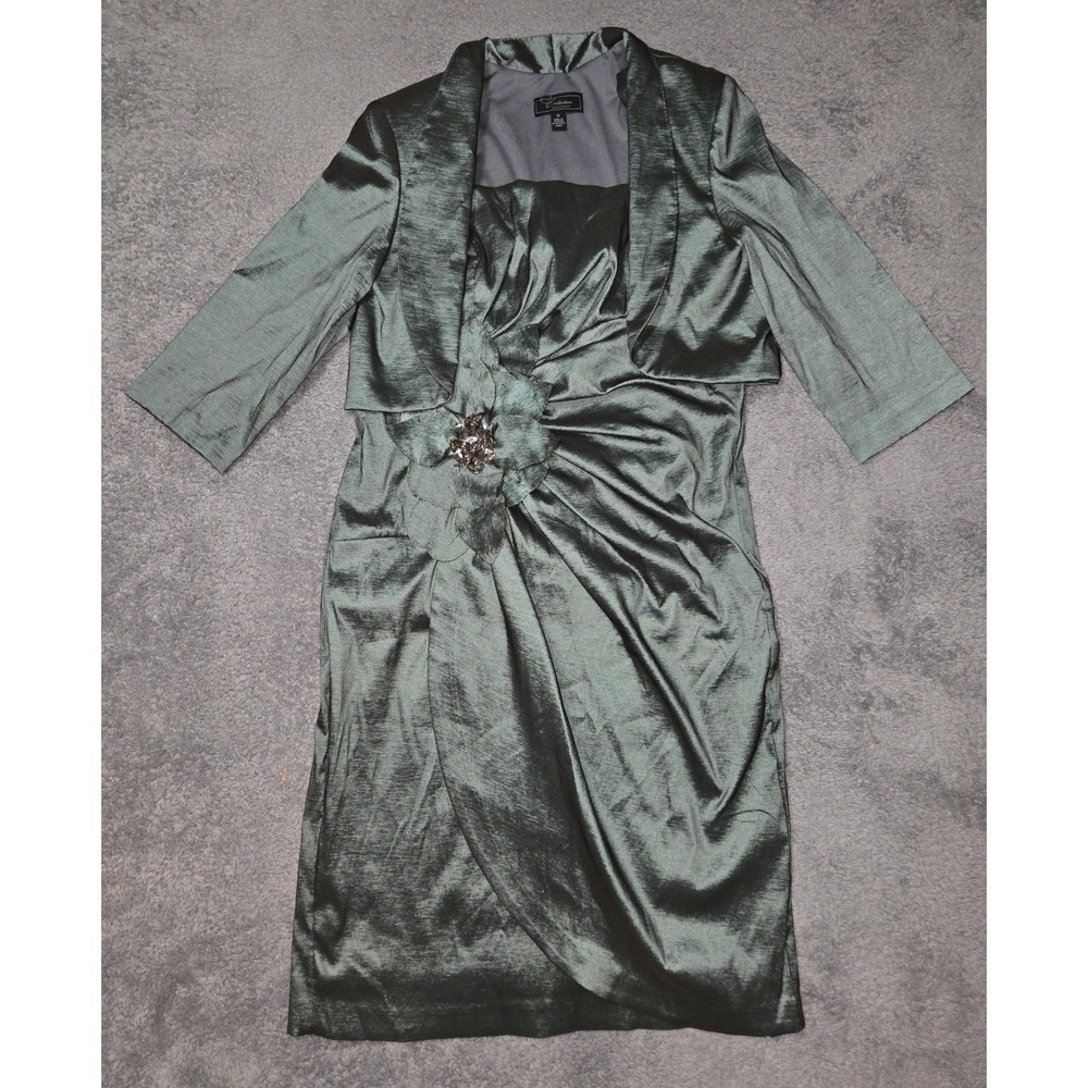 Collection Dress Barn Green Dress Jacket Set Evening Party Formal Size 12 EUC